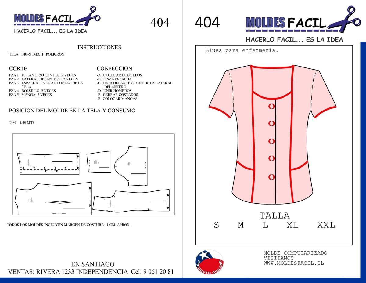 Patrón de costura Blusa para Enfermera — Moldes Fácil