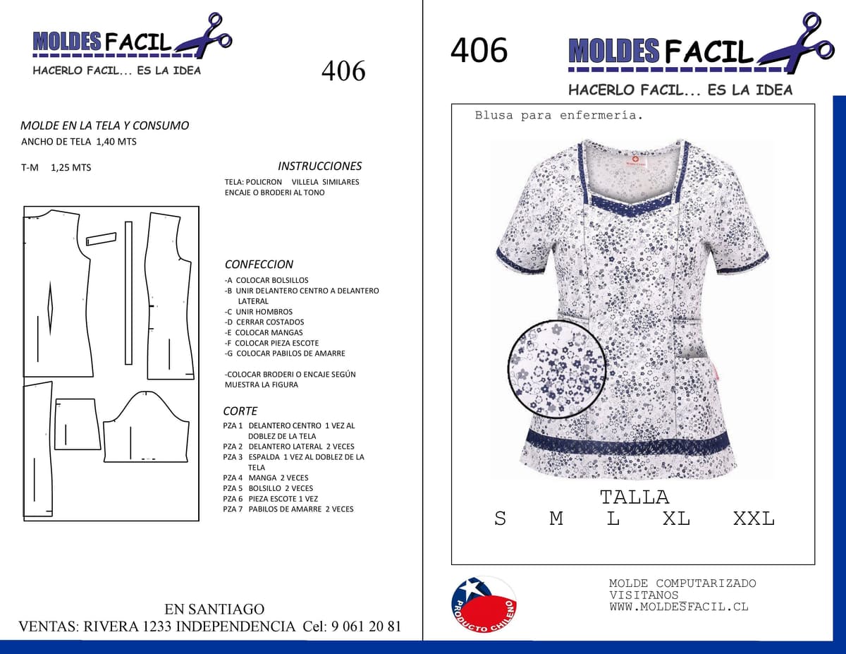 Patrón de costura Blusa para Enfermería — Moldes Fácil