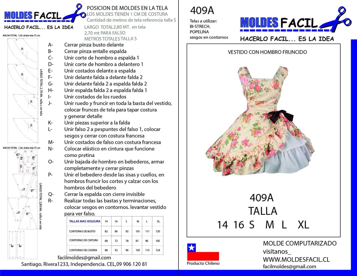 Patrón de costura Vestido con Hombro Fruncido — Moldes Fácil