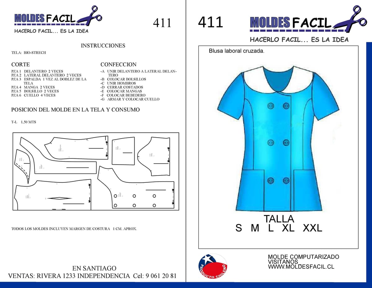 Patrón de costura Blusa Laboral Cruzada — Moldes Fácil