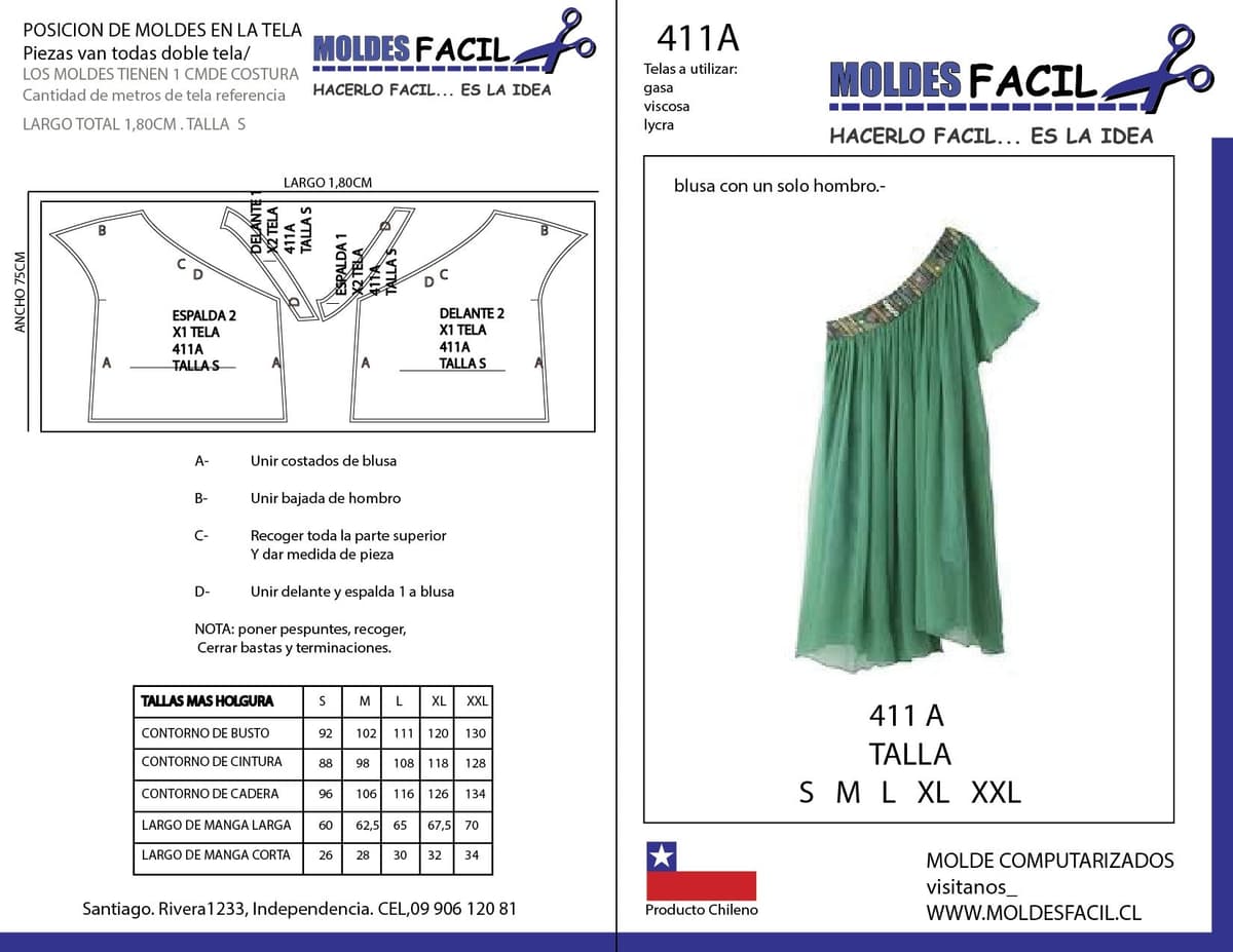 Patrón de costura BLUSA CON UN SOLO HOMBRO — Moldes Fácil