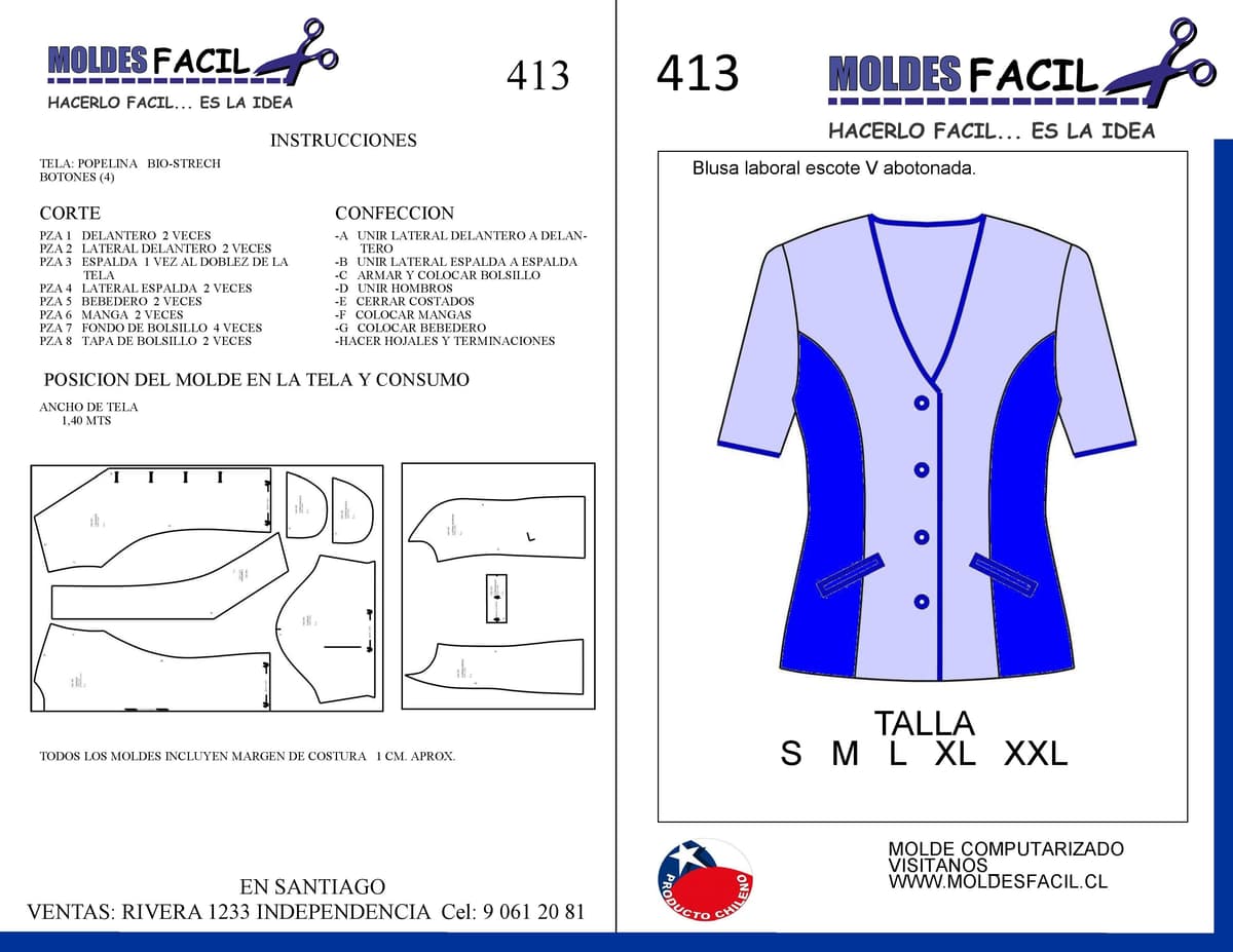 Patrón de costura Blusa Laboral Escote B Abotonada — Moldes Fácil