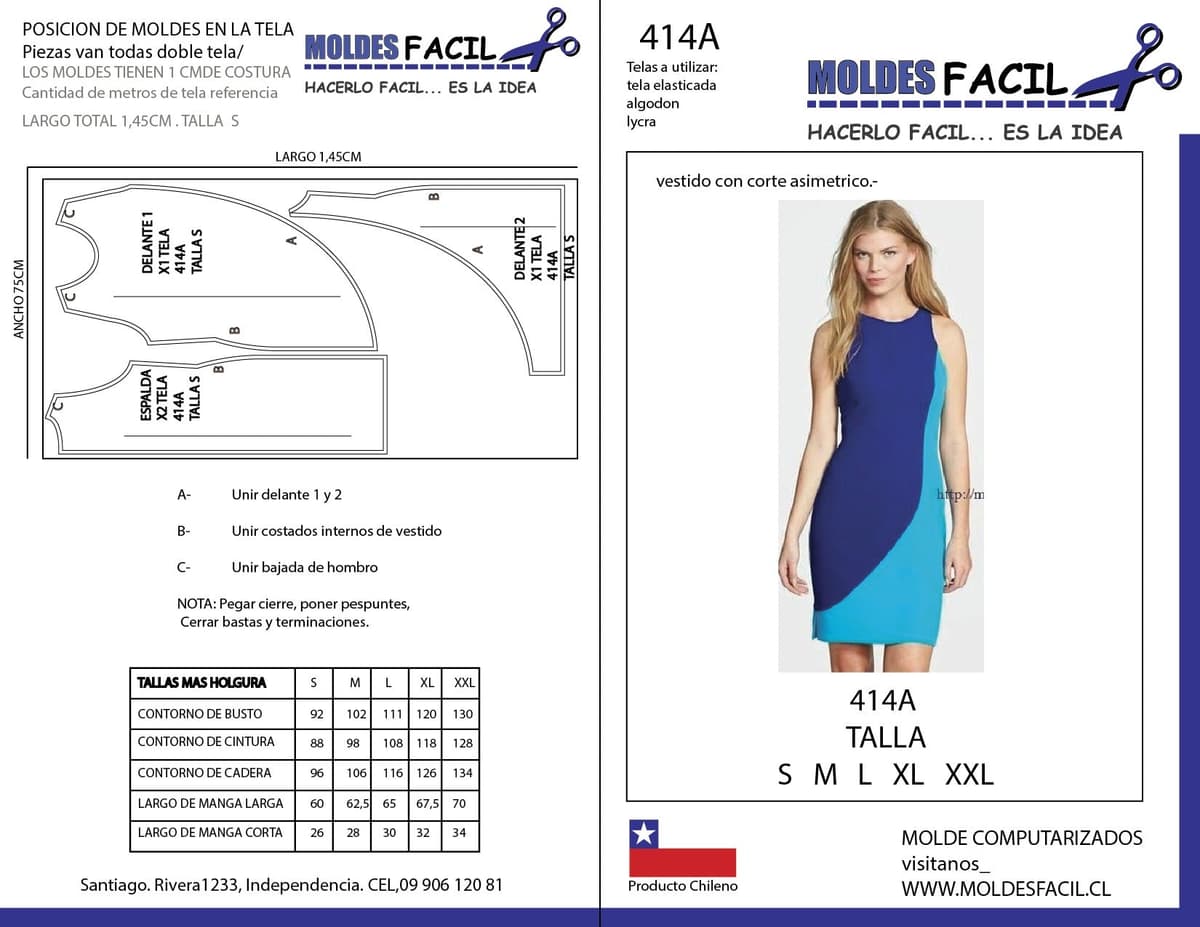 Patrón de costura Vestido con Corte Asimétrico — Moldes Fácil