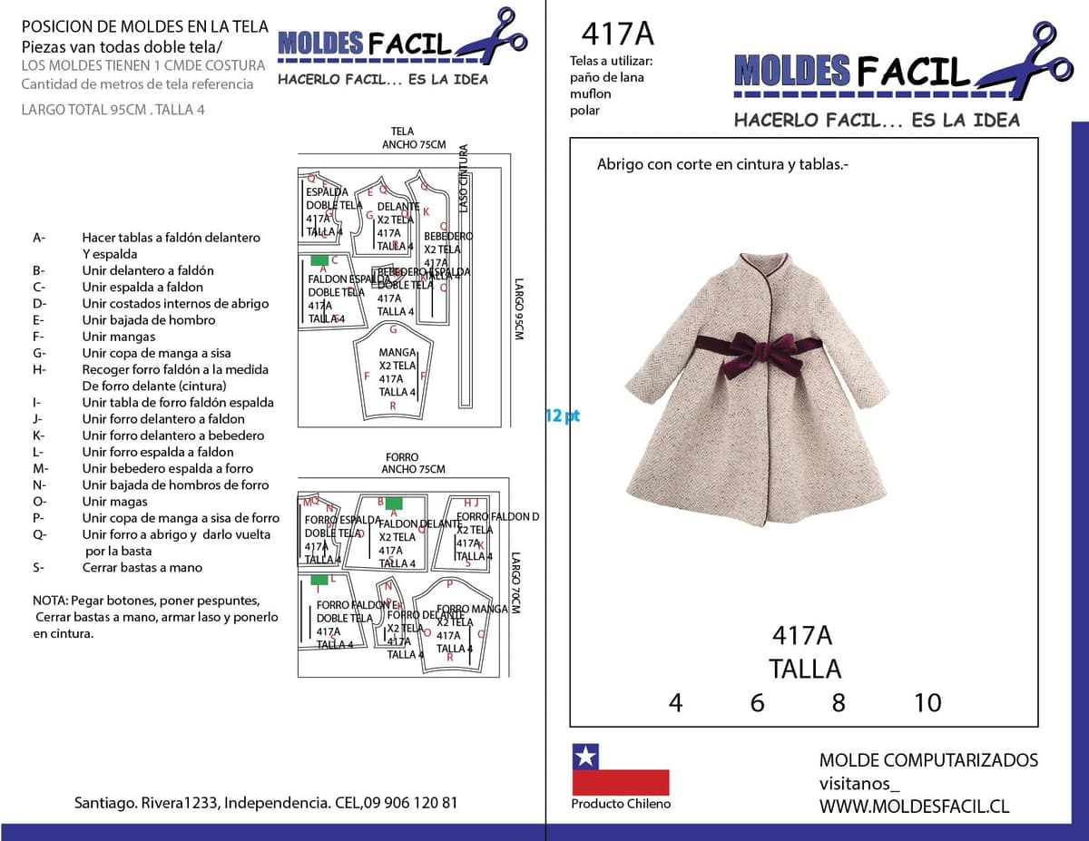 Patrón de costura Abrigo con corte en cintura y tablas — Moldes Fácil