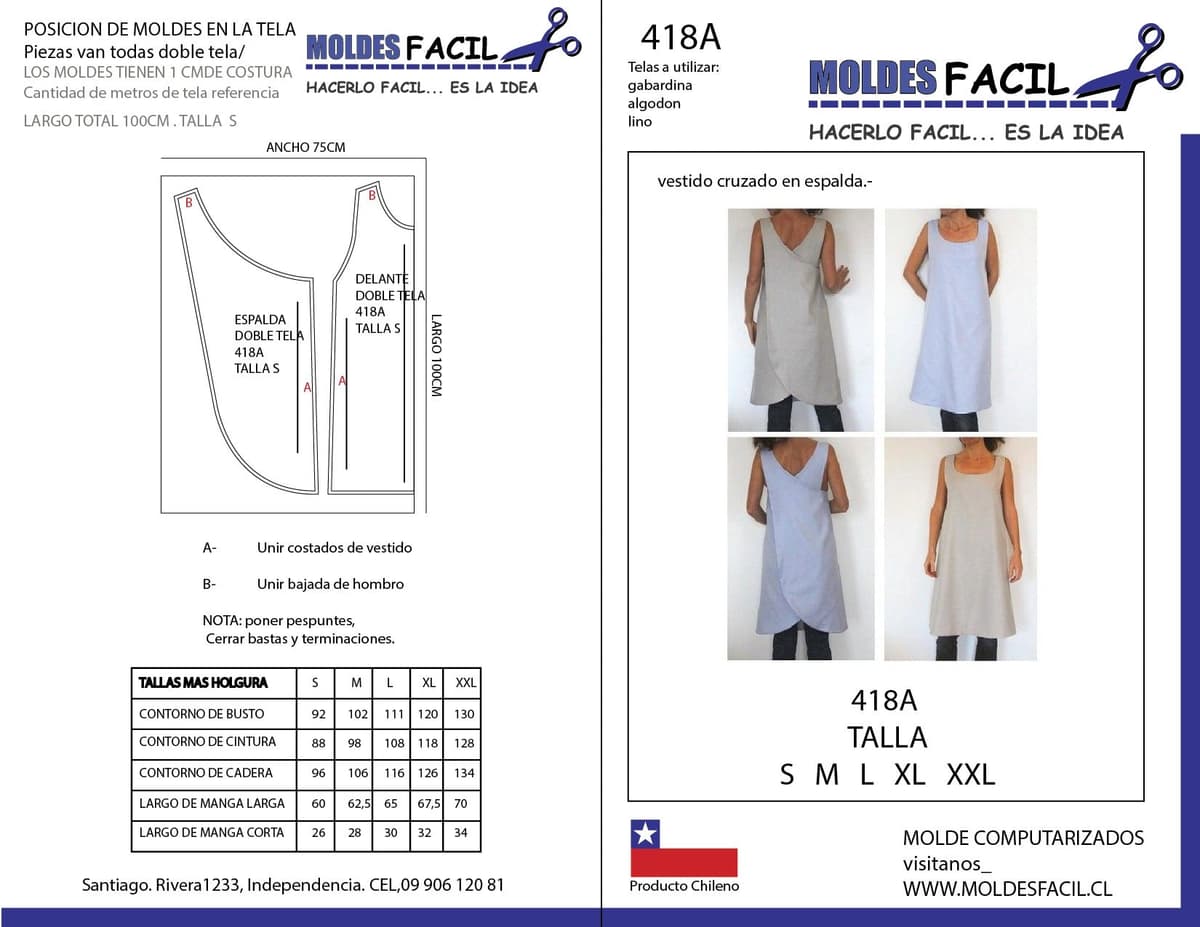 Patrón de costura Vestido Cruzado en Espalda — Moldes Fácil