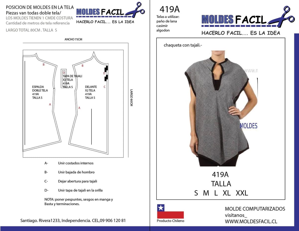 Patrón de costura Chaqueta con tajalí — Moldes Fácil