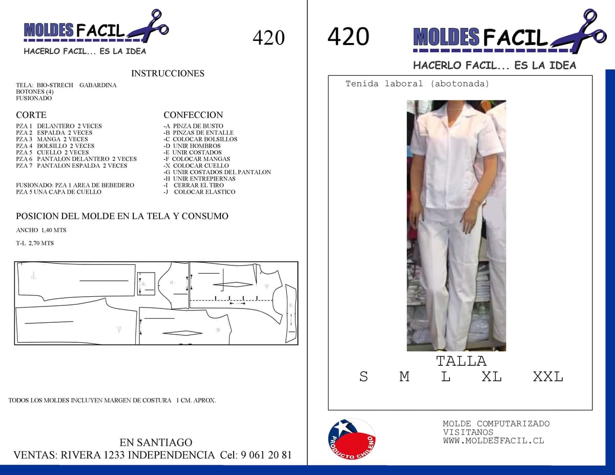 Patrón de costura Tenida Laboral Abotonada — Moldes Fácil