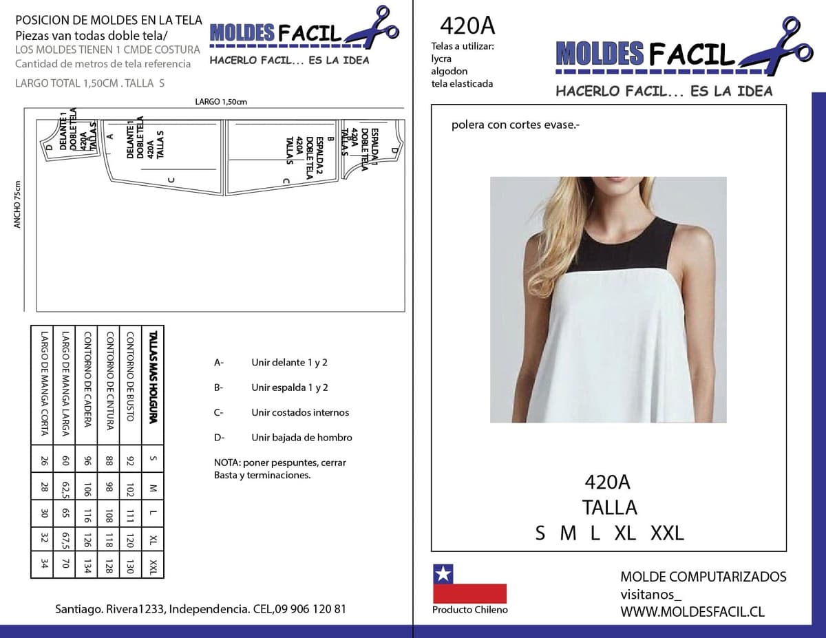 Patrón de costura POLERA CON CORTES EVASE — Moldes Fácil