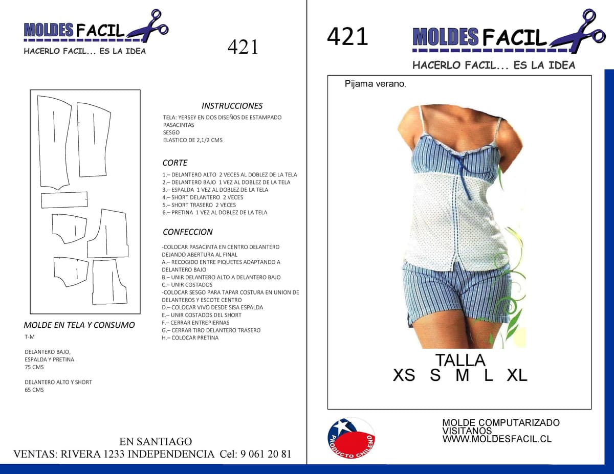 Patrón de costura Pijama verano — Moldes Fácil