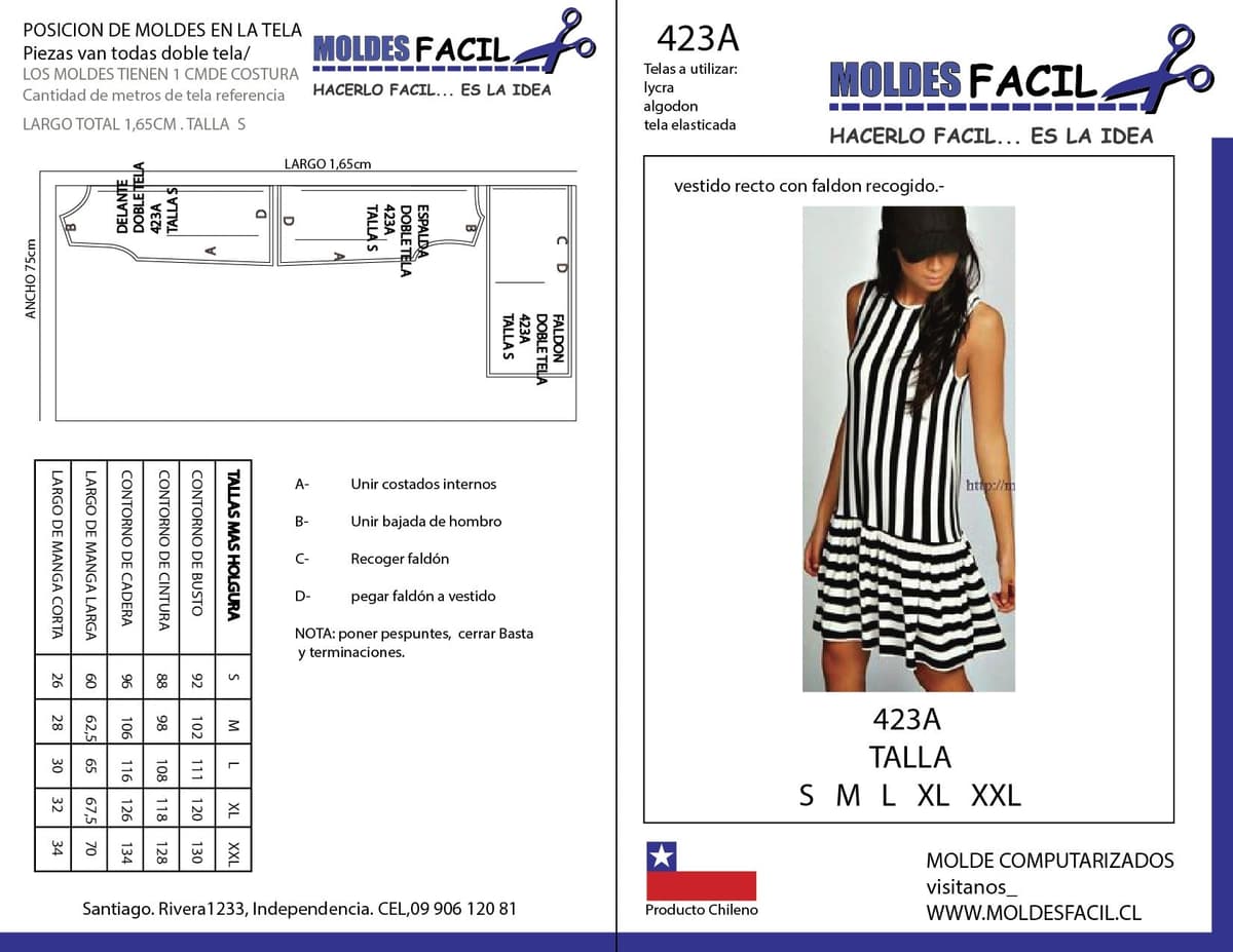 Patrón de costura Vestido Recto con Faldón Recogido — Moldes Fácil