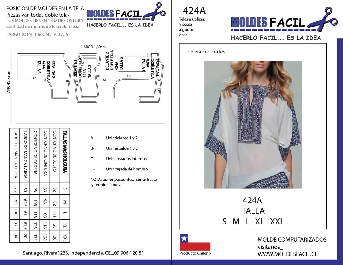 Patrón de costura POLERA CON CORTES — Moldes Fácil