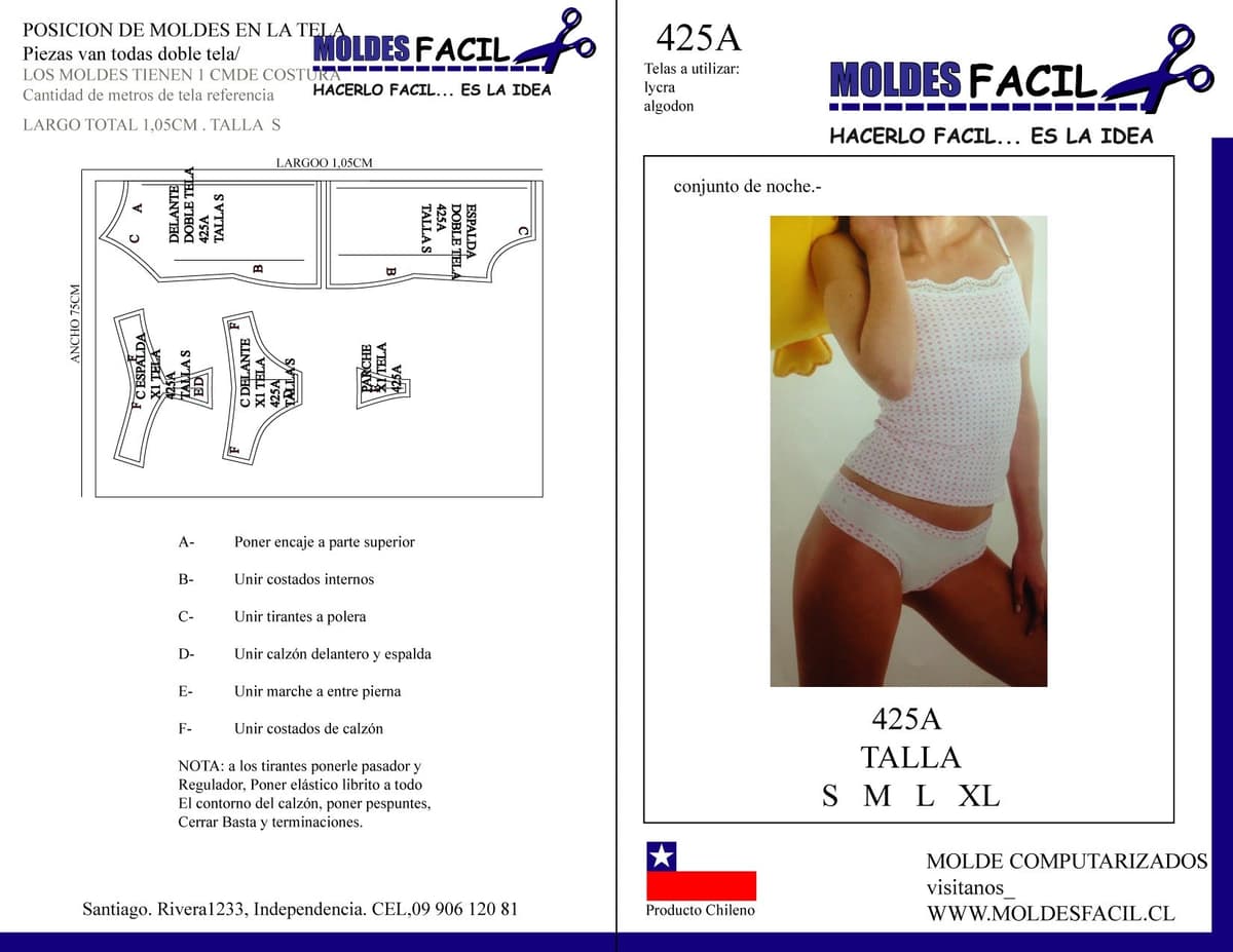 Patrón de costura Conjunto de noche (ropa interior) — Moldes Fácil