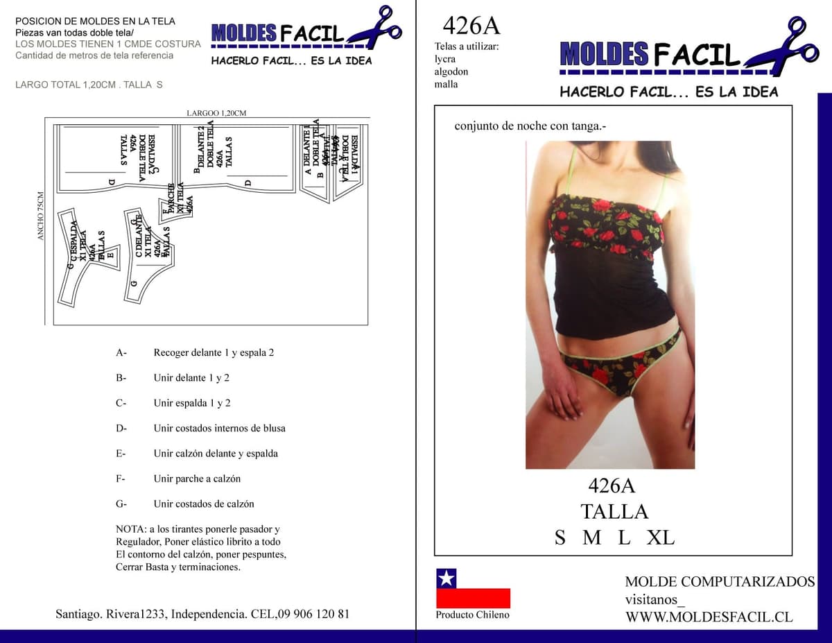 Patrón de costura Conjunto de noche con tanga — Moldes Fácil
