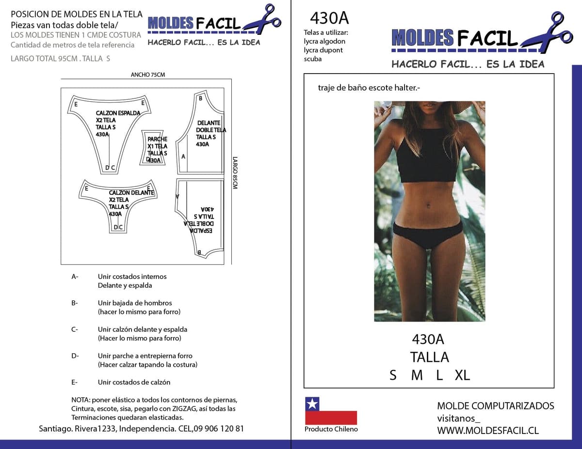 Patrón de costura Traje de baño escote halter — Moldes Fácil
