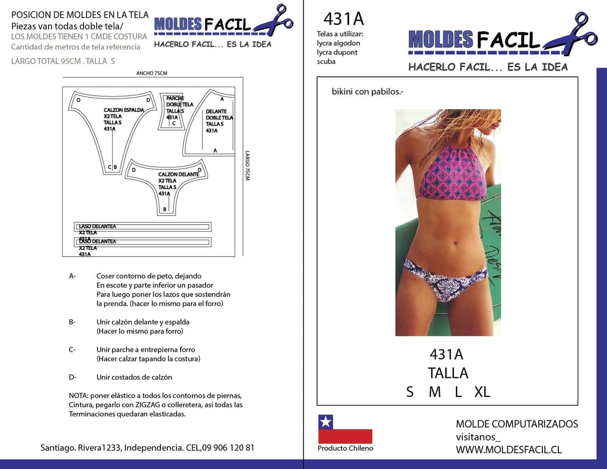 Patrón de costura Bikini con pabilos — Moldes Fácil