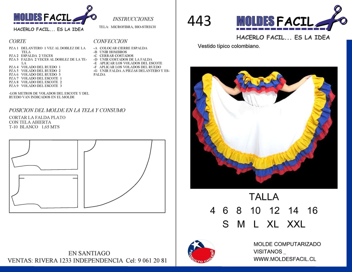 Patrón de costura Vestido Típico Colombiano — Moldes Fácil