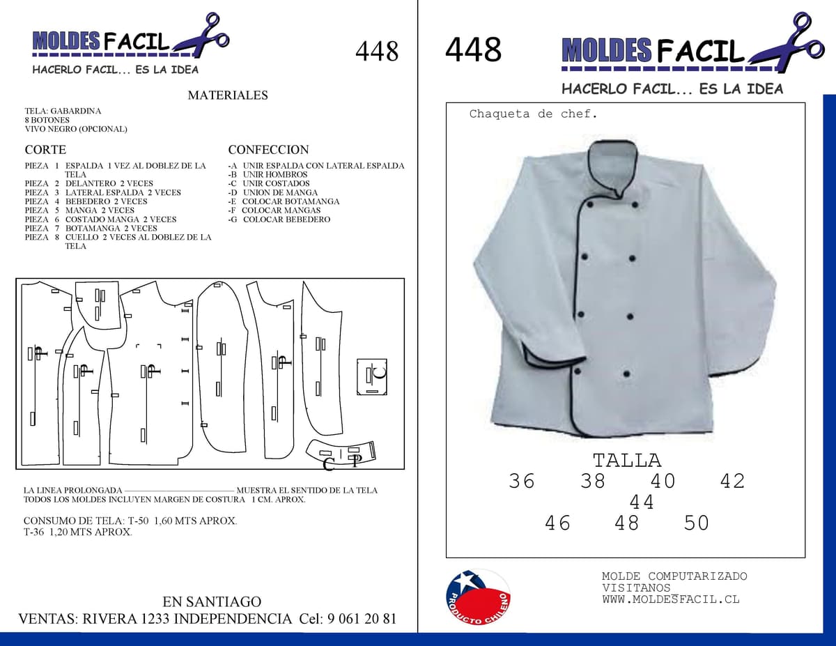 Patrón de costura Chaqueta de Chef — Moldes Fácil