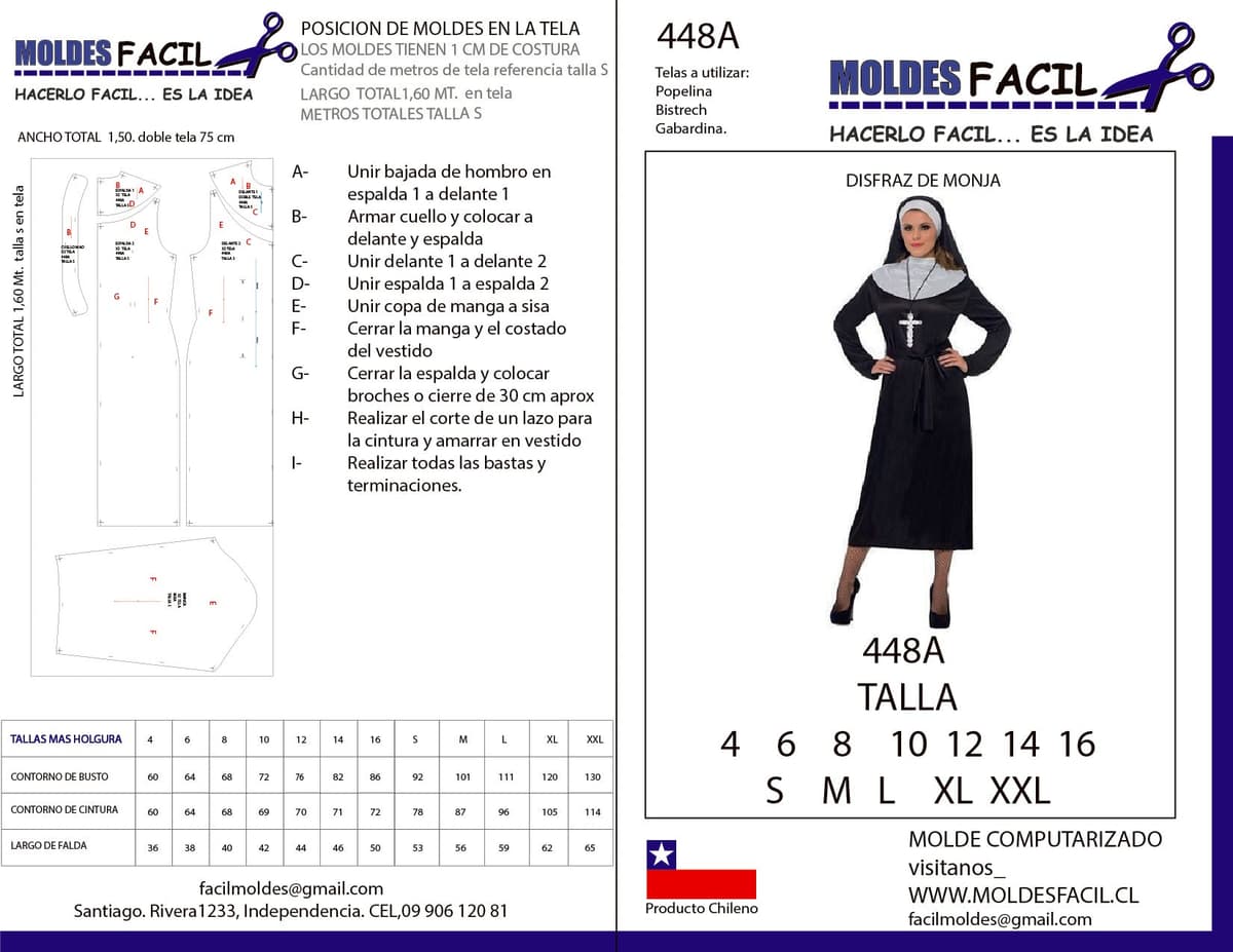Patrón de costura Disfraz de Monja — Moldes Fácil
