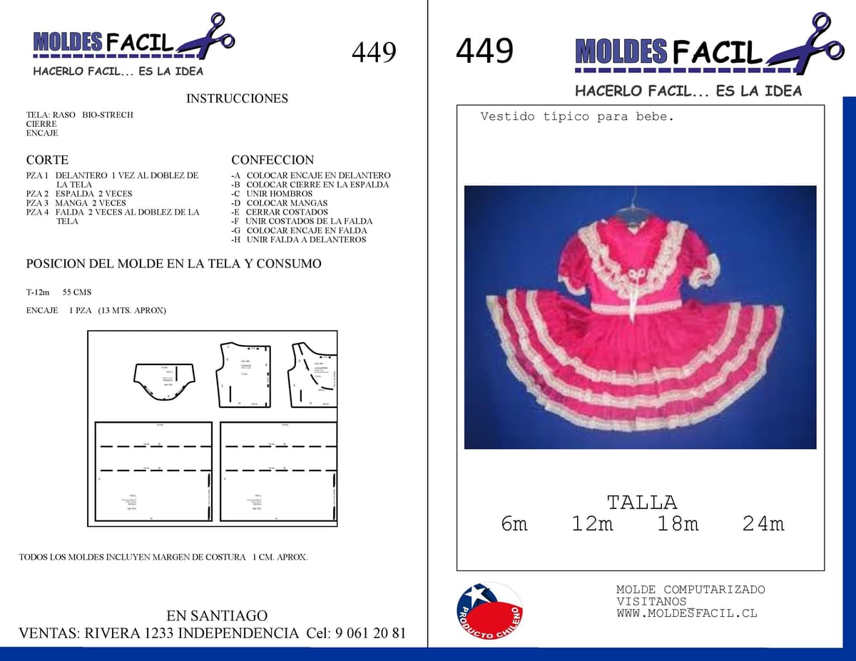 Patrón de costura Vestido Típico para Bebé — Moldes Fácil