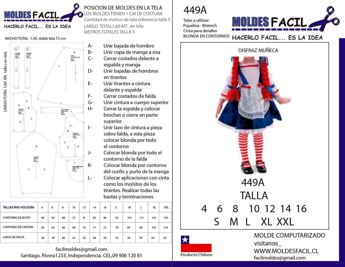 Patrón de costura Disfraz Muñeca — Moldes Fácil