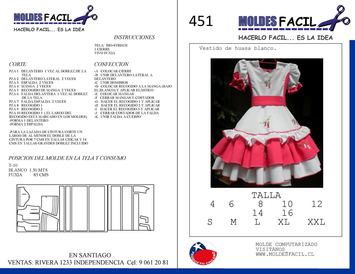 Patrón de costura Vestido de Huasa Blanco — Moldes Fácil