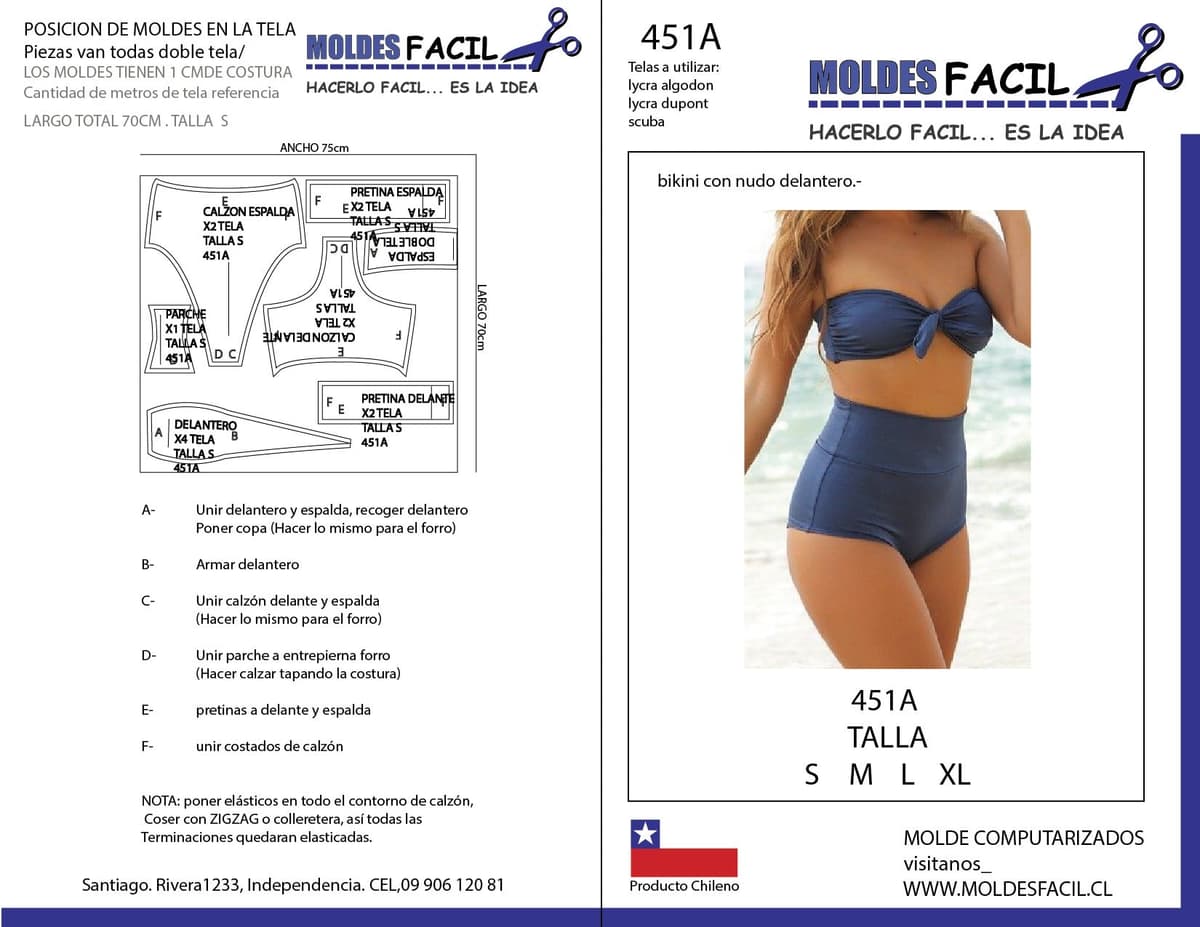 Patrón de costura Bikini con nudo delantero — Moldes Fácil