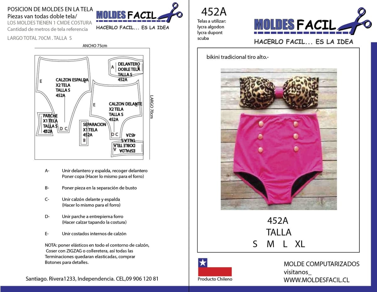 Patrón de costura Bikini tradicional tiro alto — Moldes Fácil
