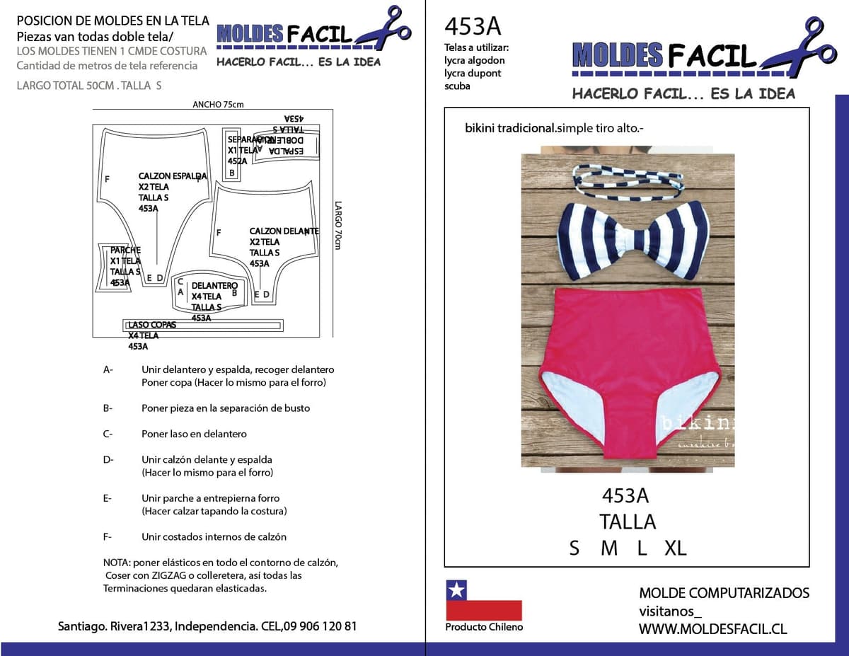 Patrón de costura Bikini tradicional simple tiro alto — Moldes Fácil