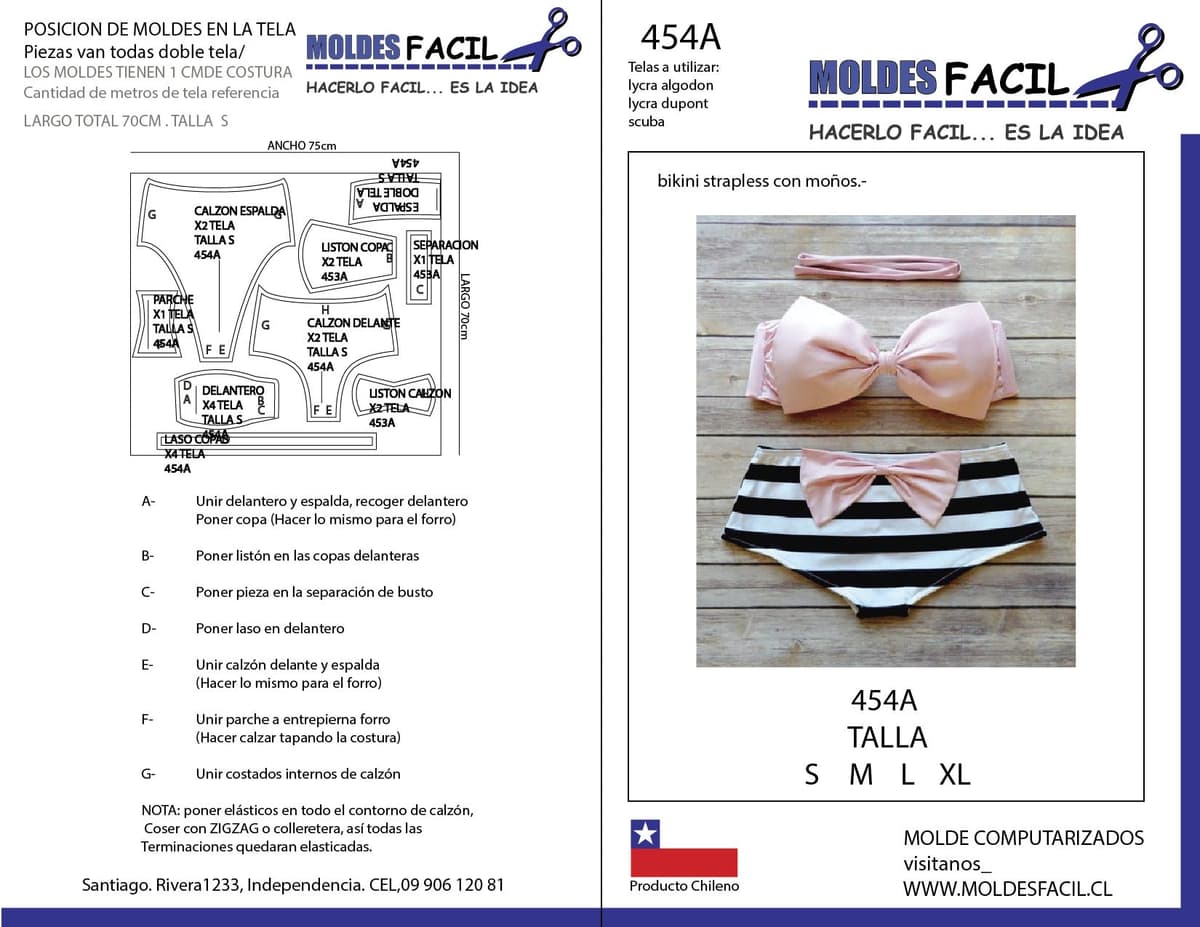 Patrón de costura Bikini strapless con moños — Moldes Fácil