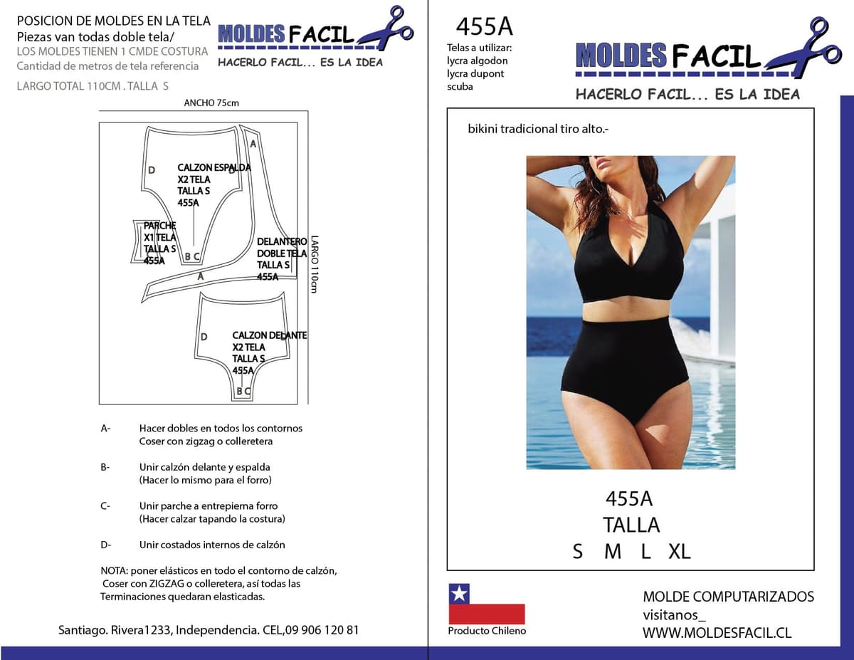 Patrón de costura Bikini tradicional tiro alto — Moldes Fácil