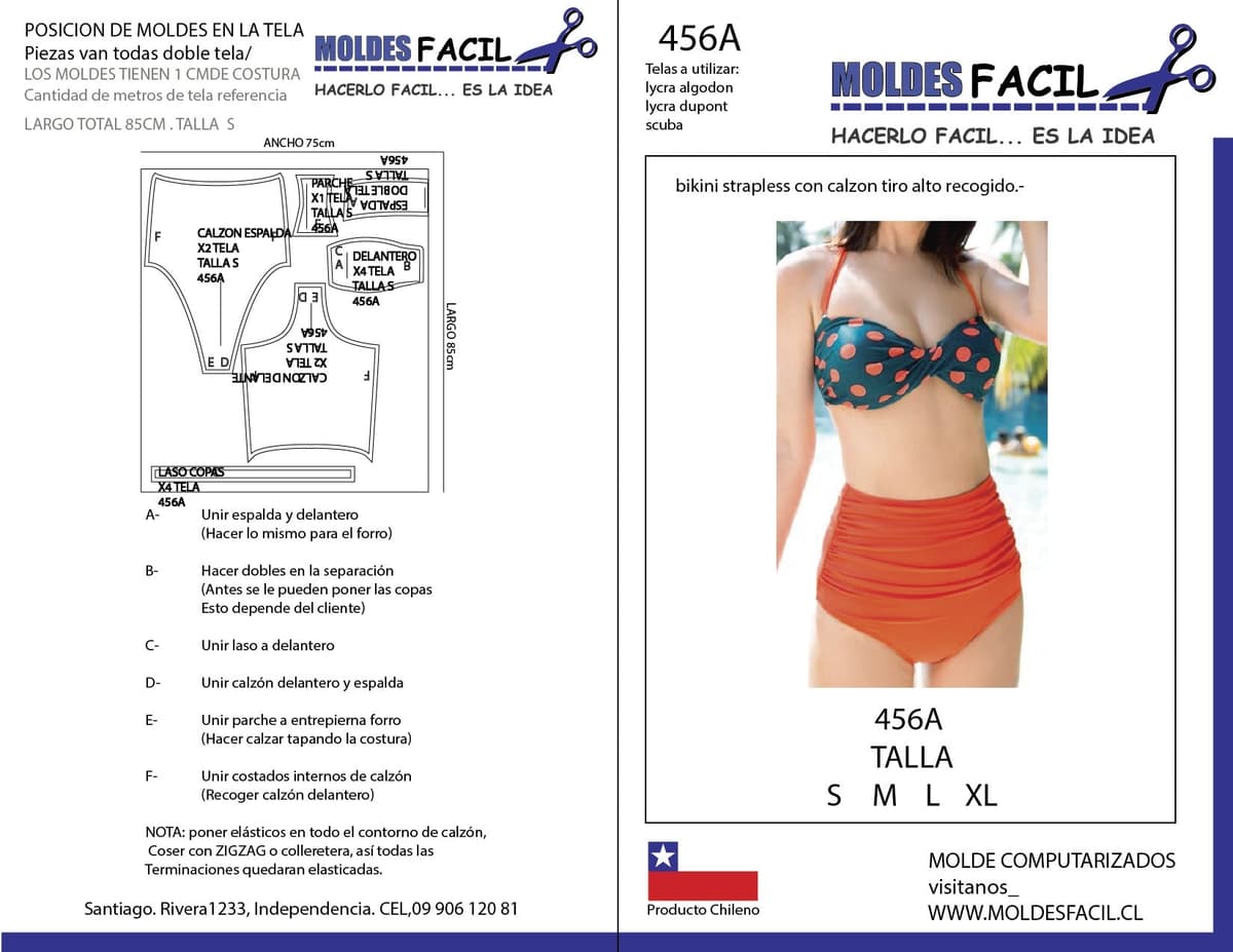 Patrón de costura Bikini strapless con calzón tiro alto recogido — Moldes Fácil