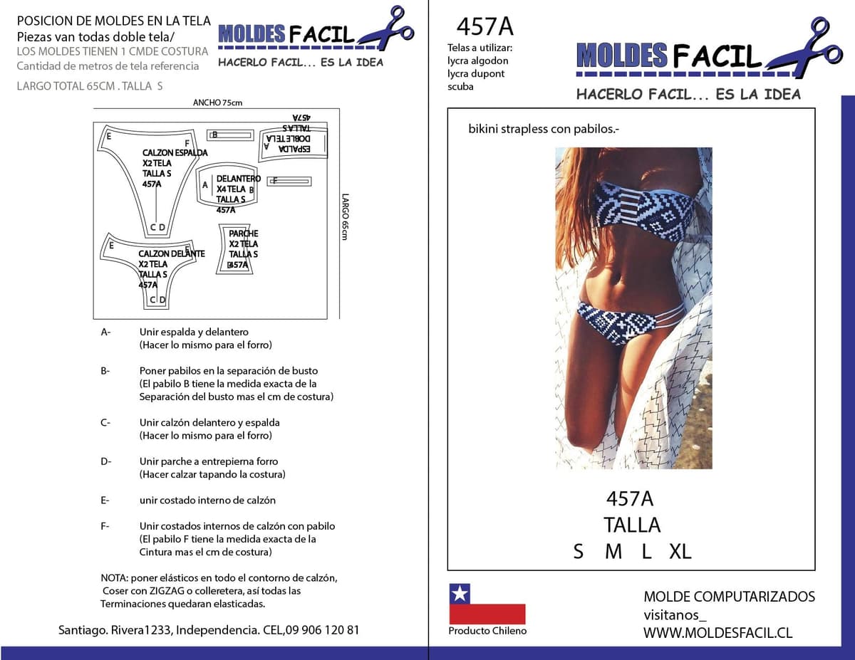 Patrón de costura Bikini strapless con pabilos — Moldes Fácil