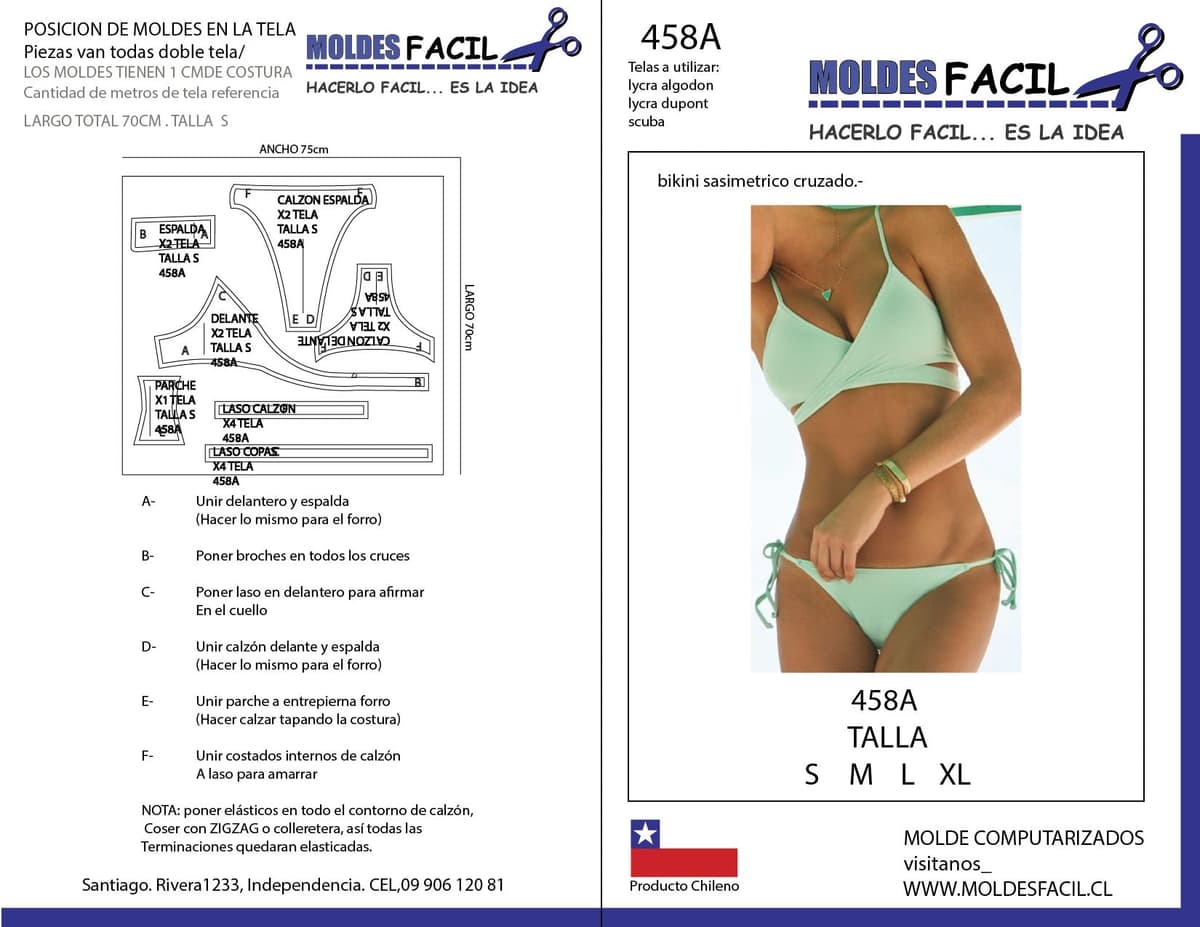 Patrón de costura Bikini asimétrico cruzado — Moldes Fácil