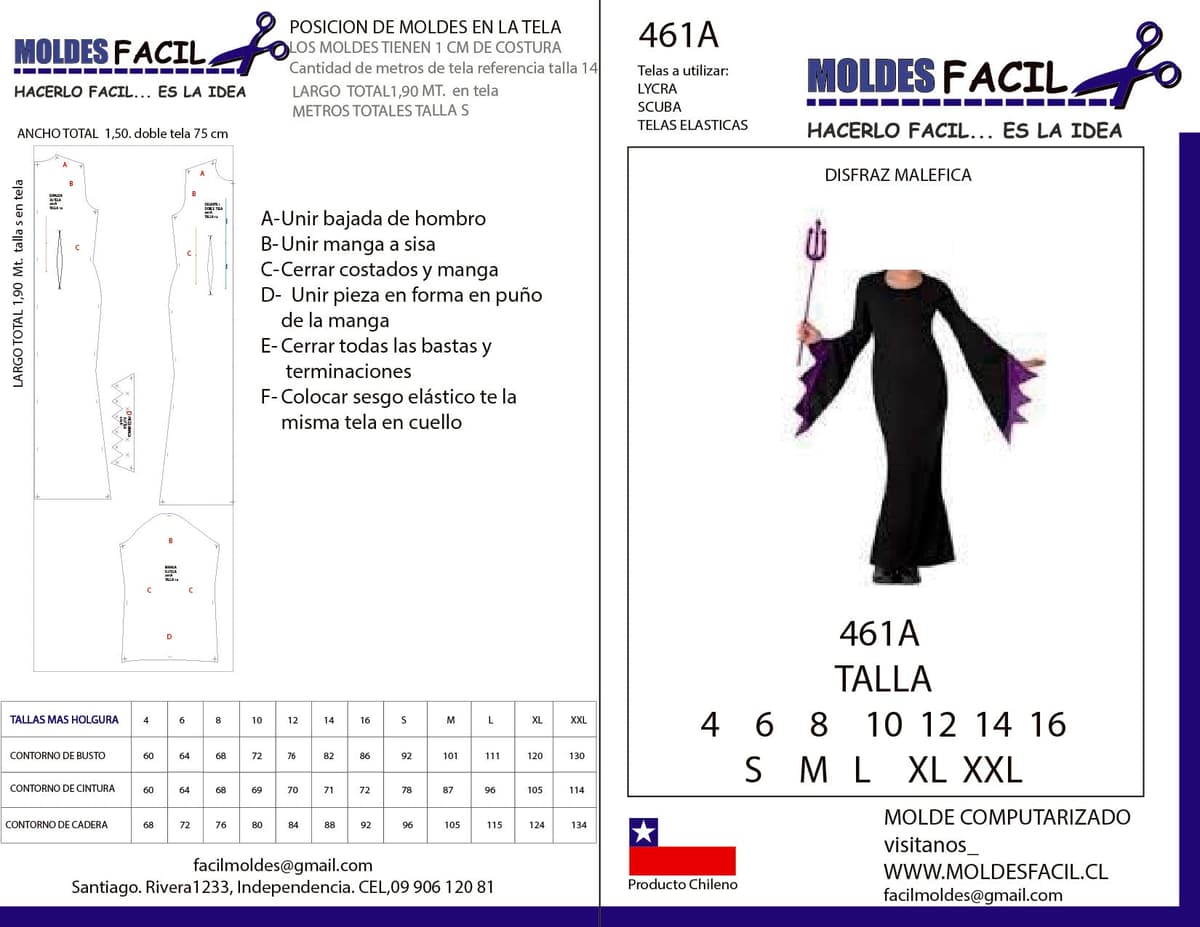 Patrón de costura Disfraz de Maléfica — Moldes Fácil