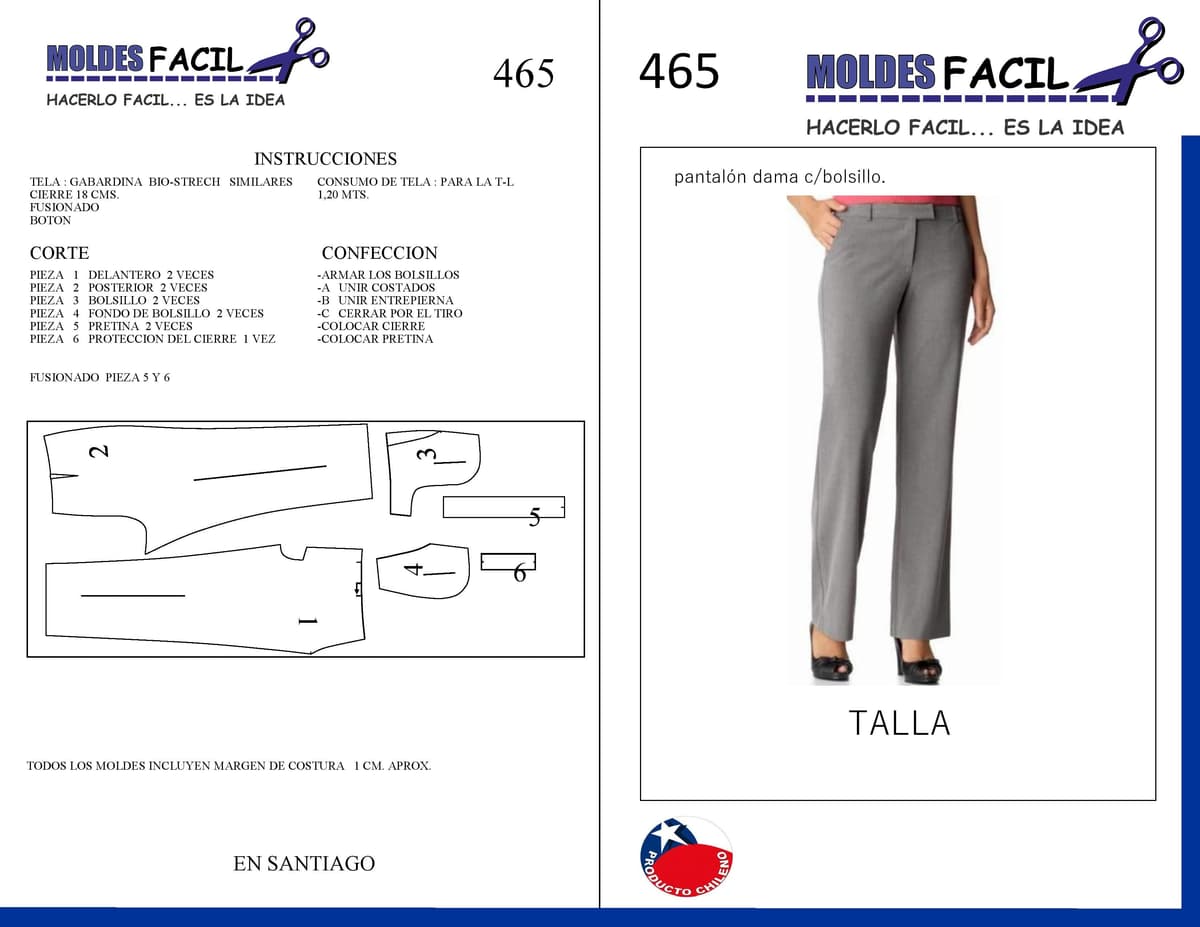 Patrón de costura Pantalón dama con bolsillo — Moldes Fácil