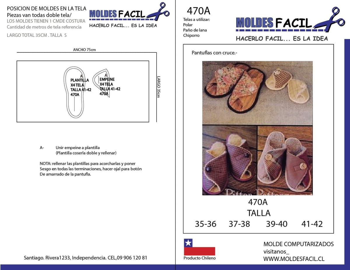 Patrón de costura Pantuflas con cruce — Moldes Fácil