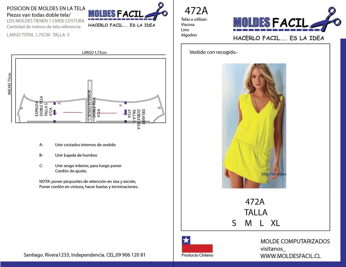 Patrón de costura Vestido con Recogidos — Moldes Fácil