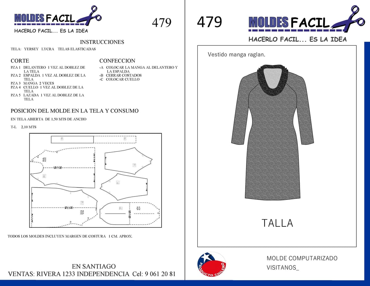 Patrón de costura Vestido Manga Raglan — Moldes Fácil
