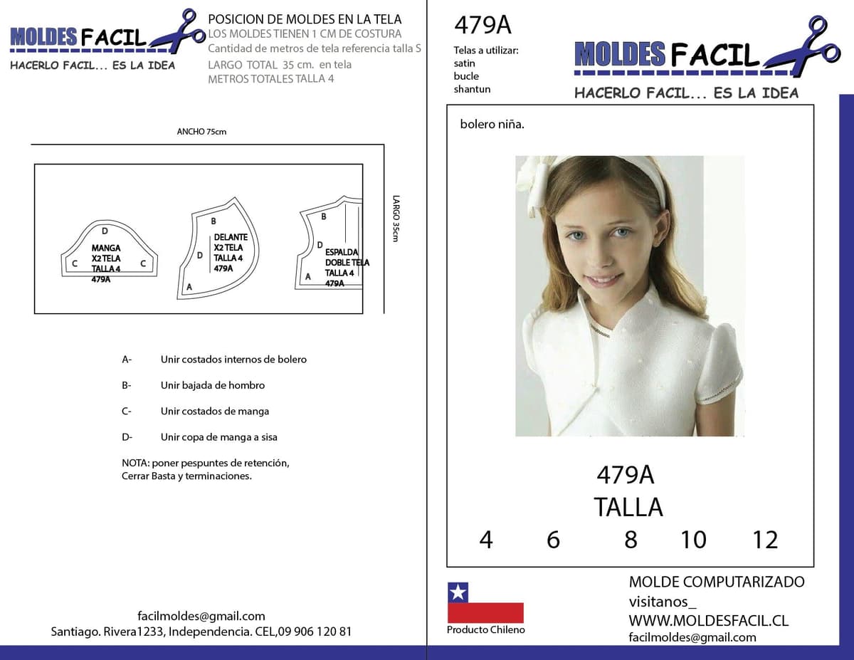 Patrón de costura Bolero niña — Moldes Fácil