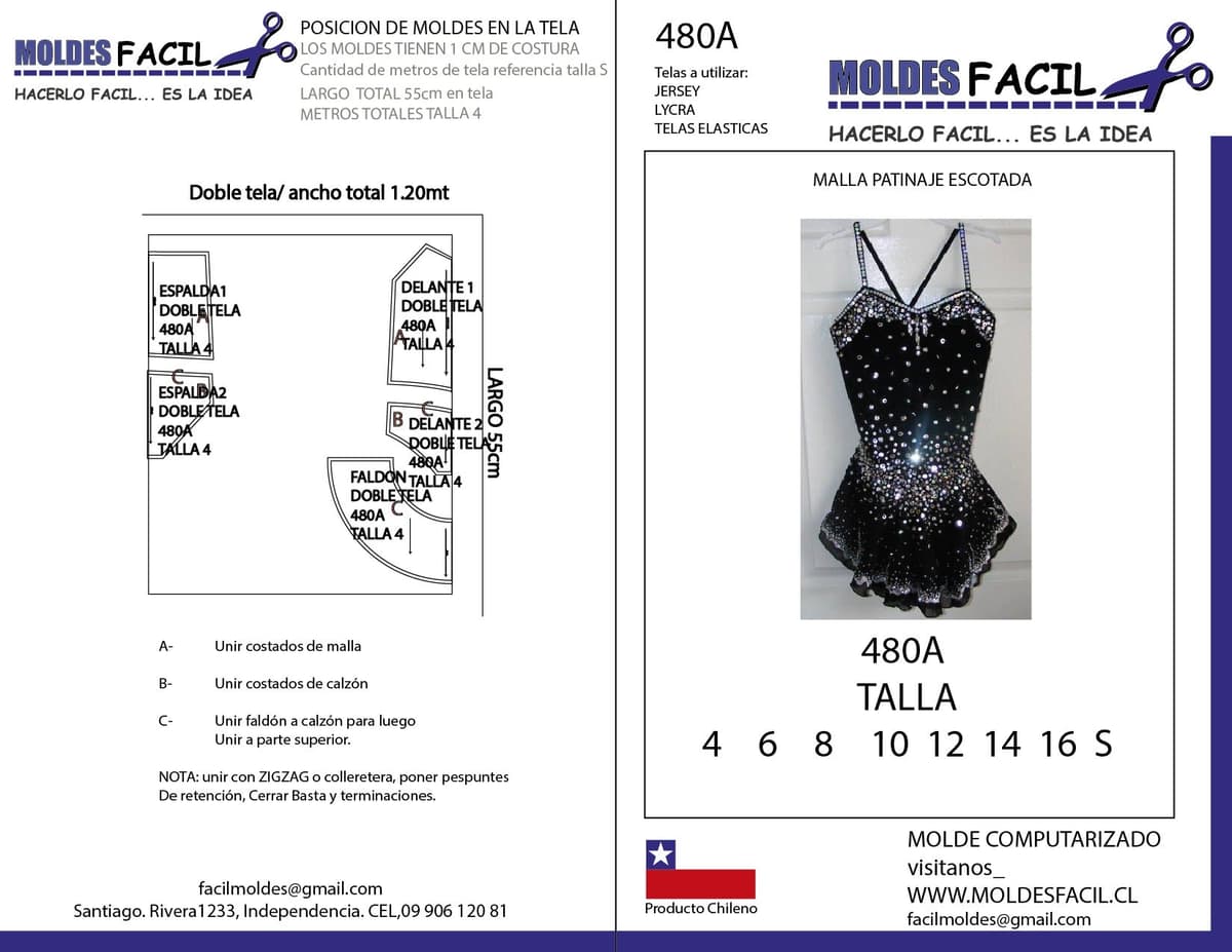 Patrón de costura Malla patinaje escotada — Moldes Fácil