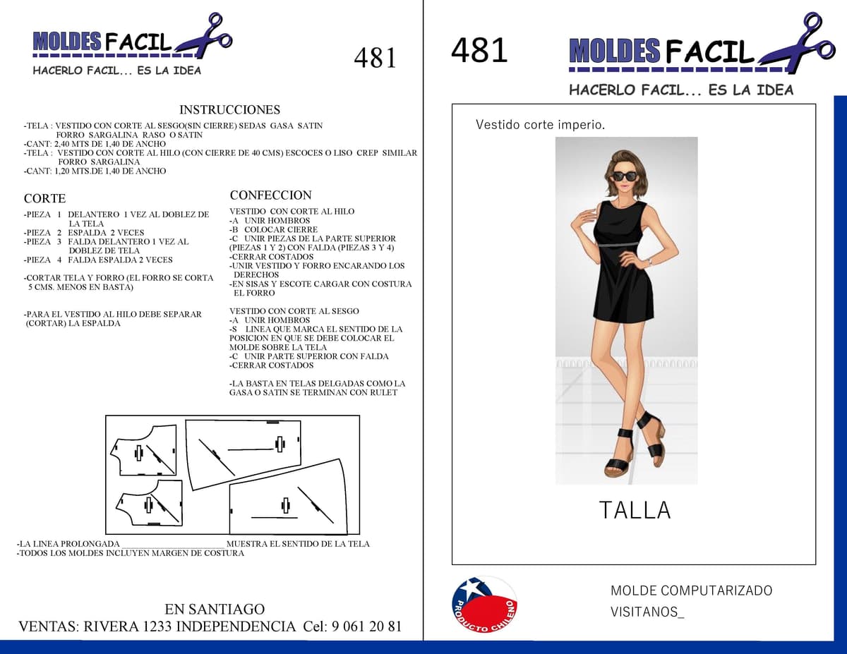 Patrón de costura Vestido Corte Imperio — Moldes Fácil