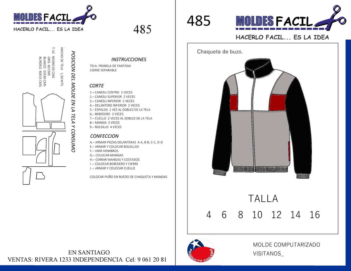 Patrón de costura Chaqueta de buzo — Moldes Fácil