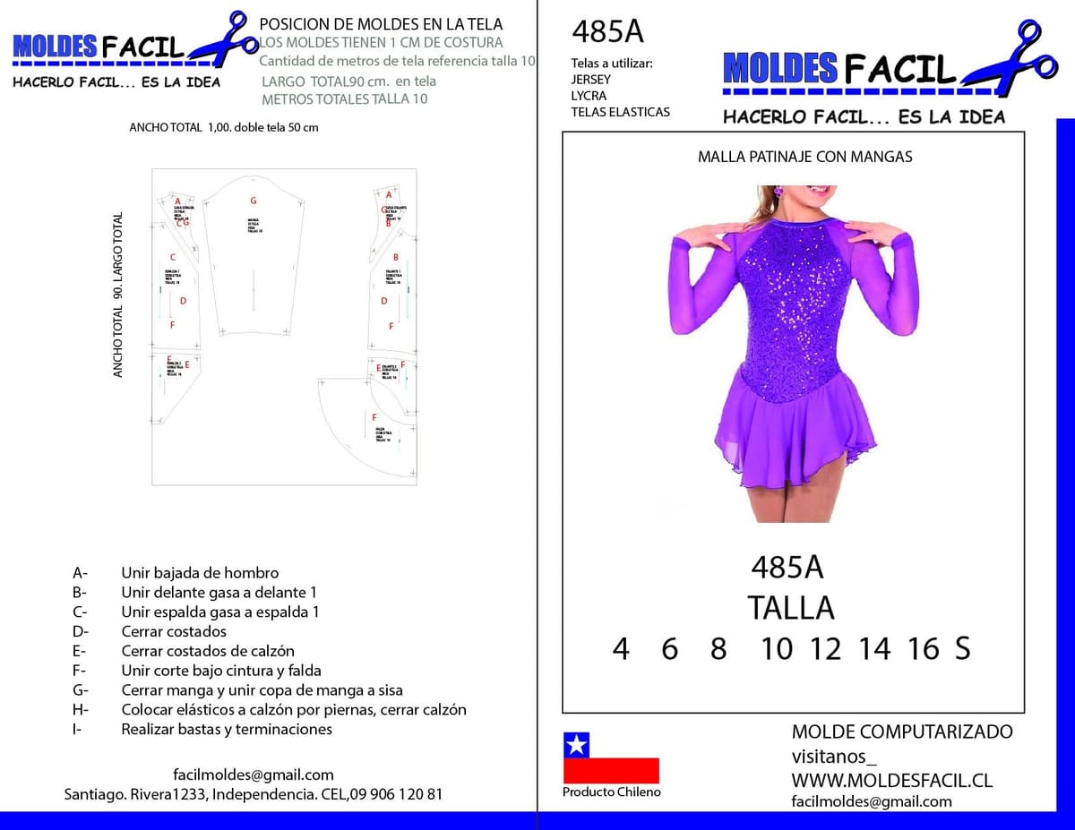 Patrón de costura Malla patinaje con mangas — Moldes Fácil