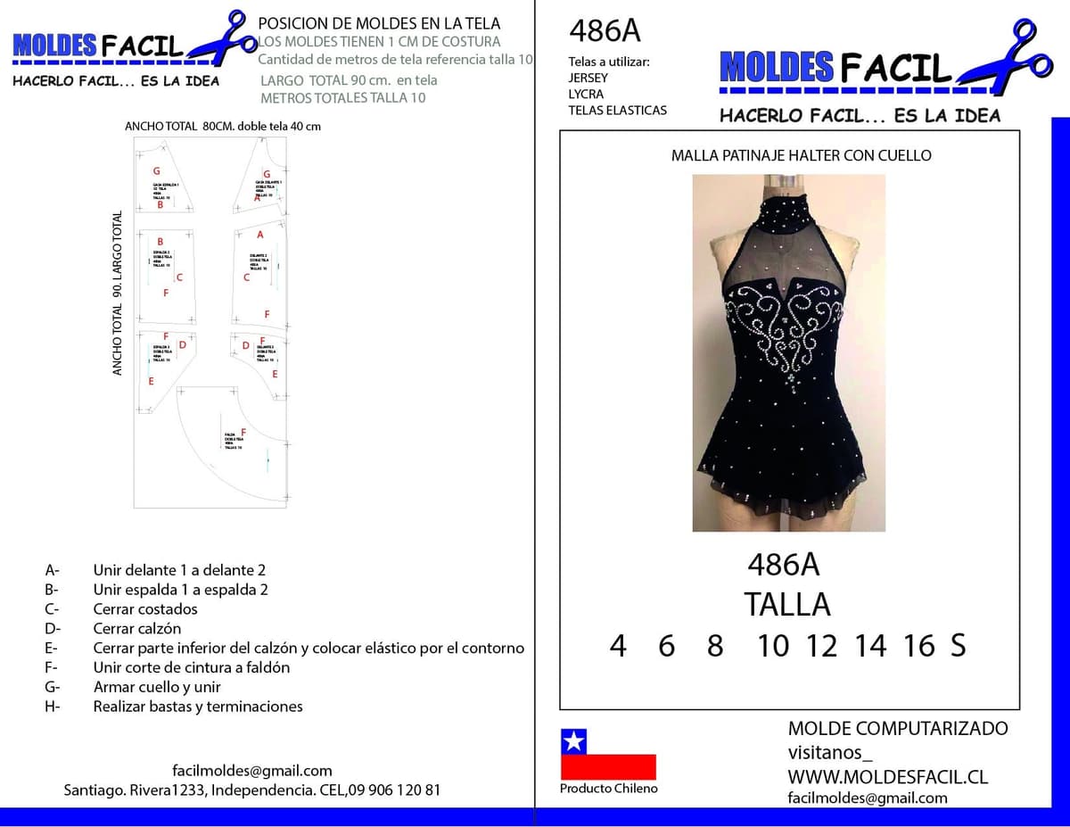 Patrón de costura Malla patinaje halter con cuello — Moldes Fácil