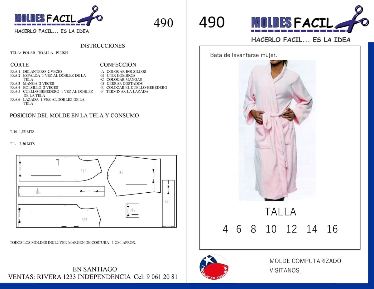 Patrón de costura Bata de levantarse mujer — Moldes Fácil