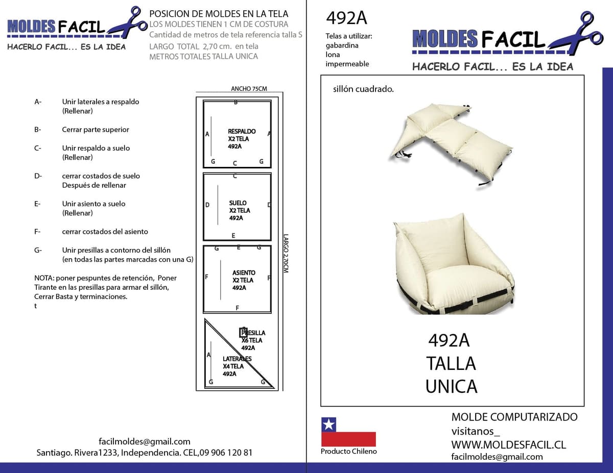 Patrón de costura Sillón cuadrado — Moldes Fácil