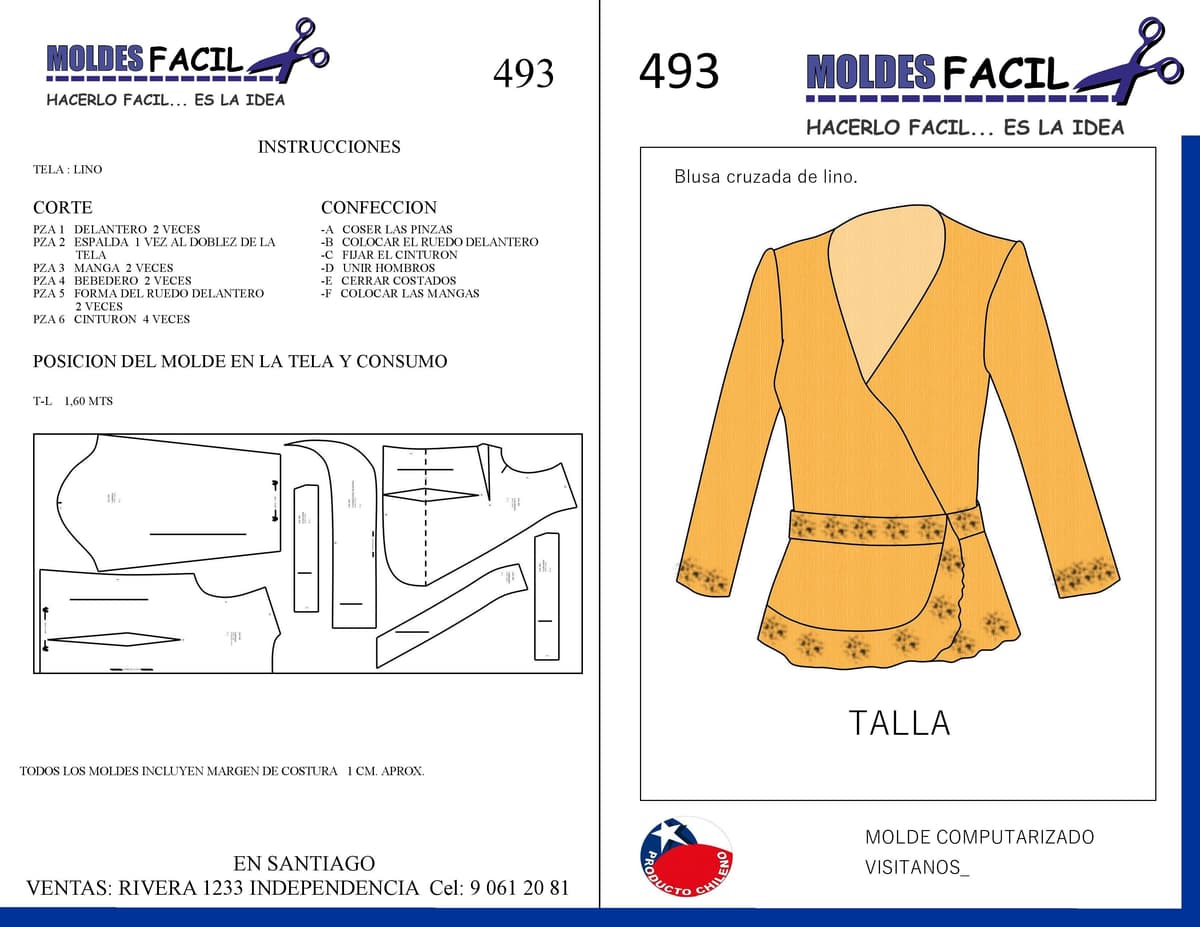 Patrón de costura BLUSA CRUZADA DE LINO — Moldes Fácil