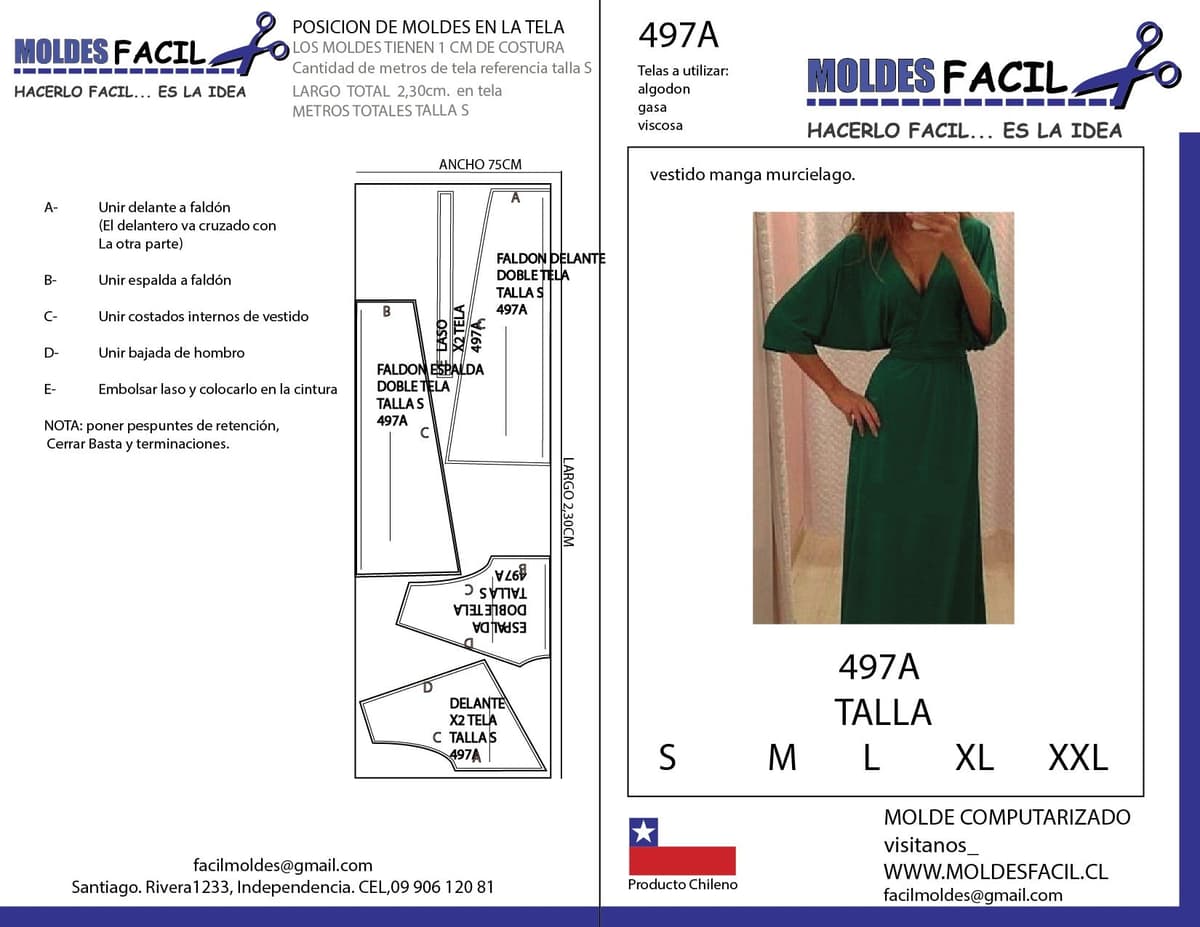 Patrón de costura Vestido Manga Murciélago — Moldes Fácil