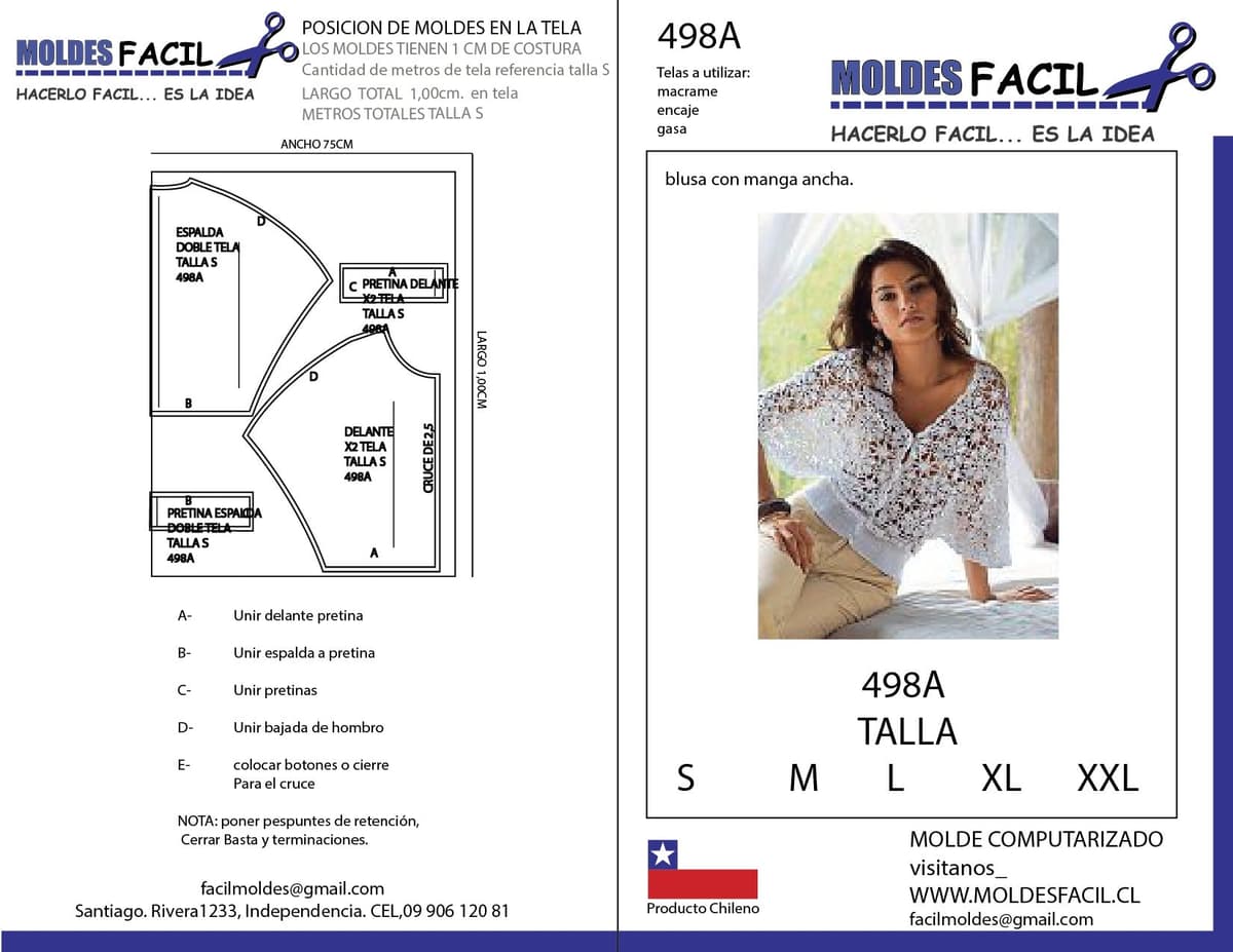 Patrón de costura BLUSA CON MANGA ANCHA — Moldes Fácil