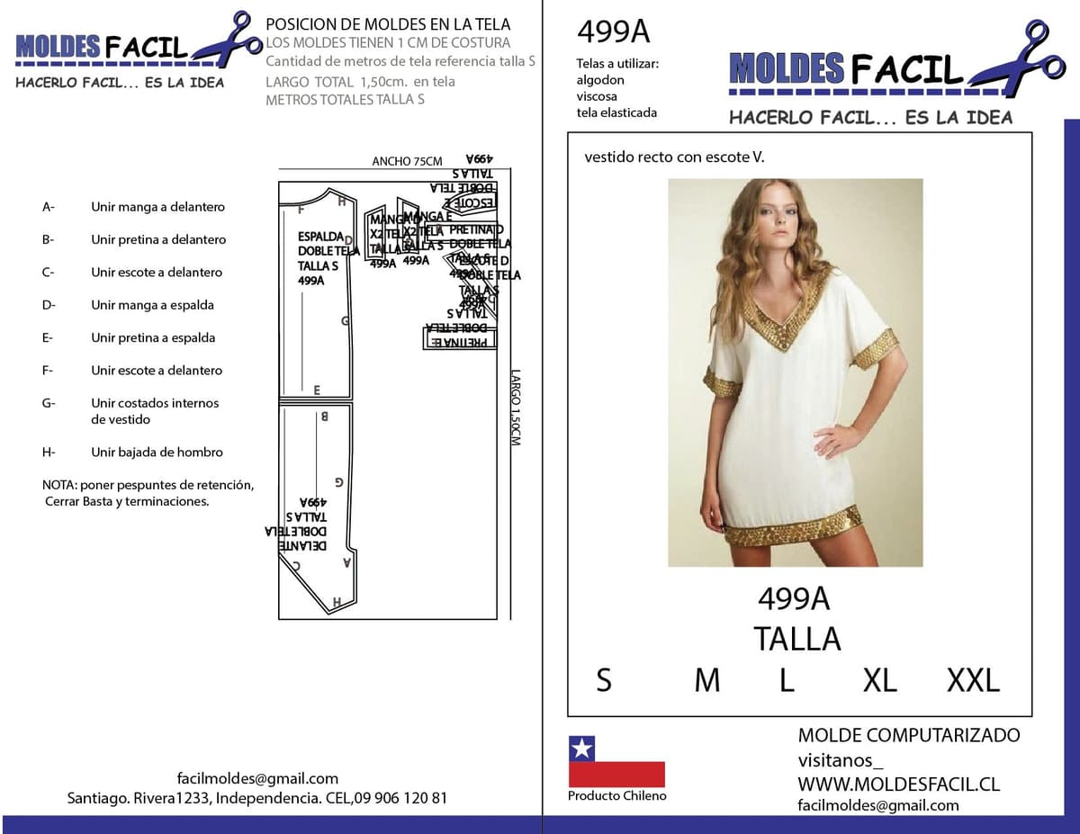 Patrón de costura Vestido Recogido Con Escote En V — Moldes Fácil